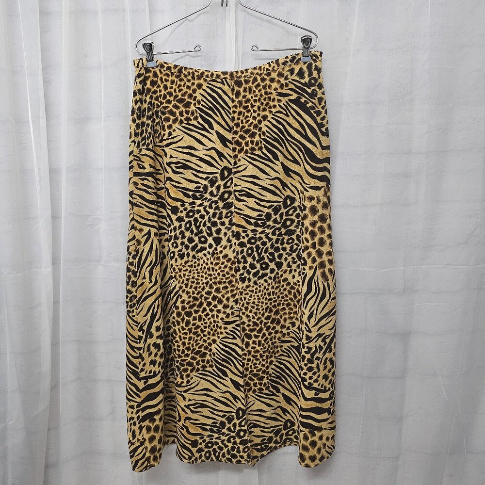 Liz Claiborne Skirt Maxi Animal Print Brown Black Grunge Punk Office Tribal L